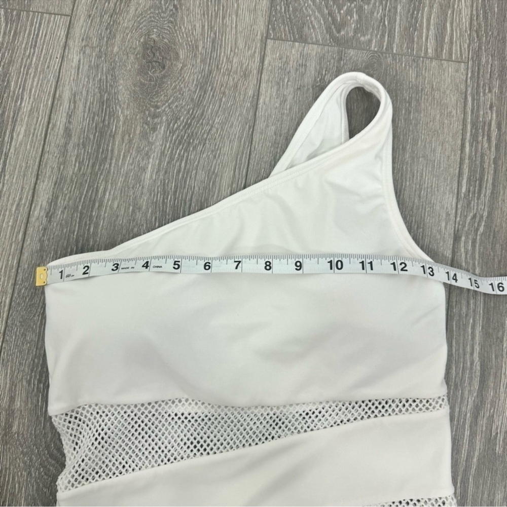 Carmen Marc Valvo White One-Shoulder Mesh Panel One-Piece Swimsuit Size 10 - Picture 7 of 8